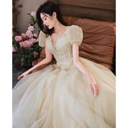 image-HOOR Women Luxury Puff Sleeve Backless Shiny Prom Gown