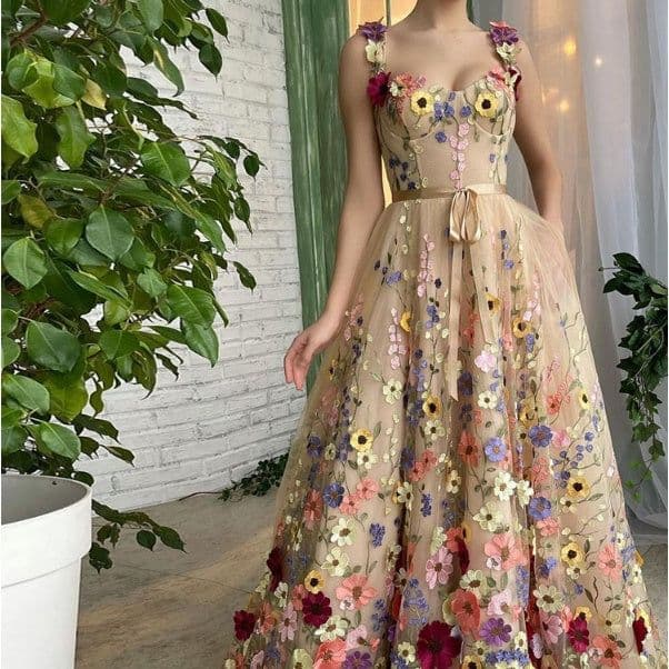 image-Sevintage Exquisite 3D Flowers Prom Dresses Sweetheart