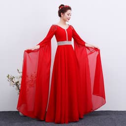 image-The Red Long Guzheng Performance Dress Is Elegant And Slim