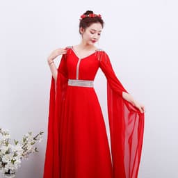 image-The Red Long Guzheng Performance Dress Is Elegant And Slim