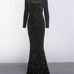 image-Women Modest Stretch Sequin Royal Blue Evening Prom Gown Party