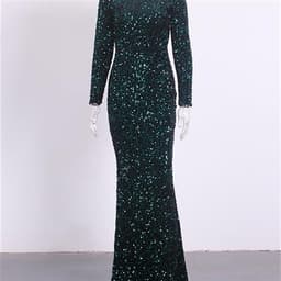 image-Women Modest Stretch Sequin Royal Blue Evening Prom Gown Party