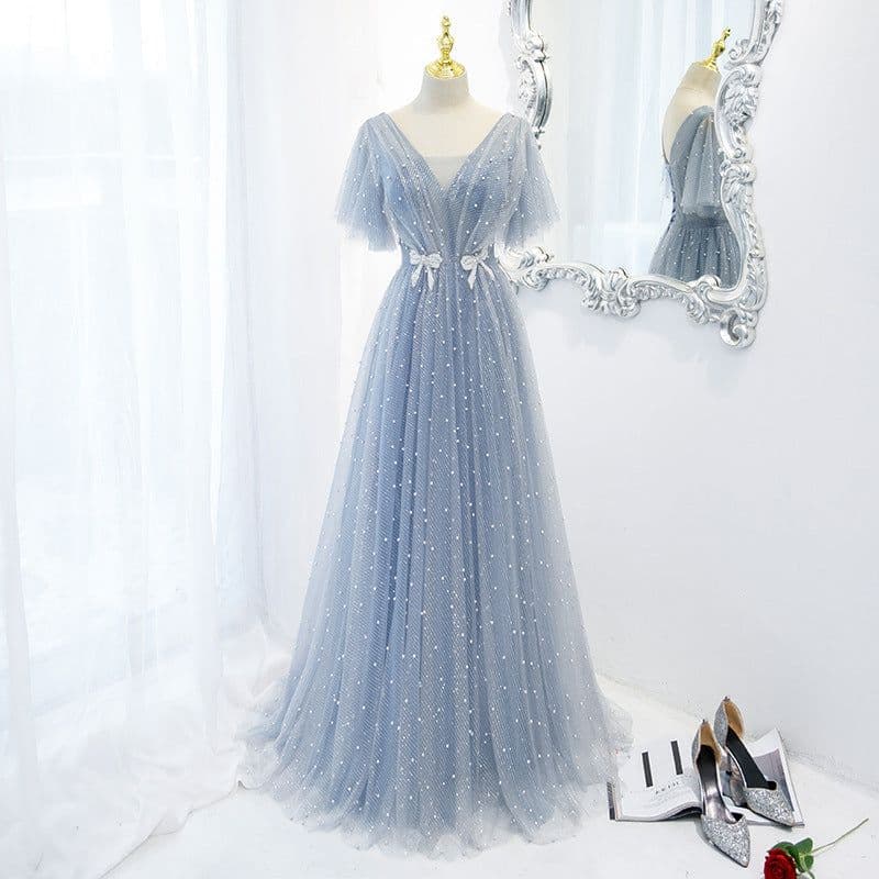 image-Evening Dress Female Elegant Temperament Host V-neck Super Fairy Thin Long Style
