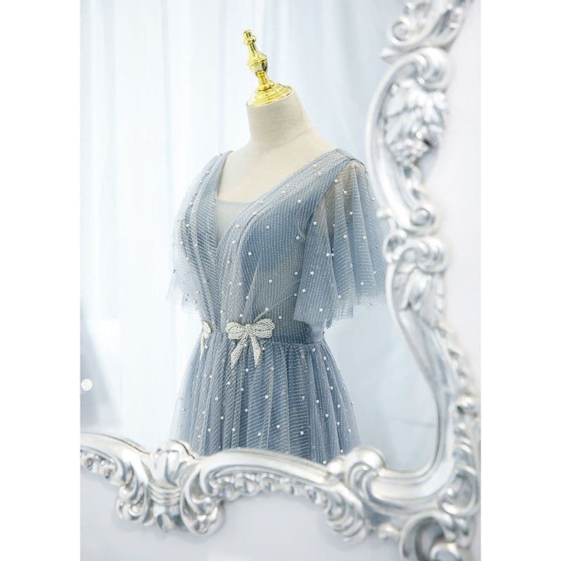 image-Evening Dress Female Elegant Temperament Host V-neck Super Fairy Thin Long Style