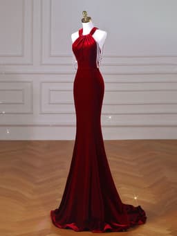 image-Velvet Fish Tail Cocktail Dress Bridal Engagement