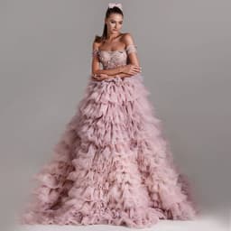 image-One-line Shoulder Wipe Chest Princess Studded Beaded Cake Skirt Pink Wedding Dress
