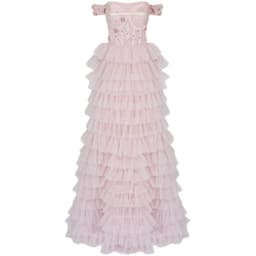 image-One-line Shoulder Wipe Chest Princess Studded Beaded Cake Skirt Pink Wedding Dress