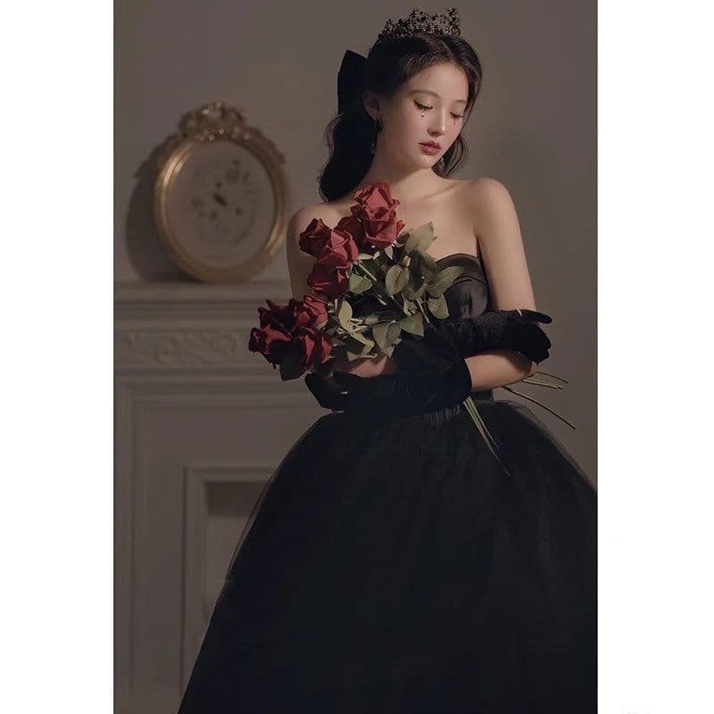 image-Black Evening Dress Can Wear Birthday Host Light Luxury Niche Wipe Chest Long