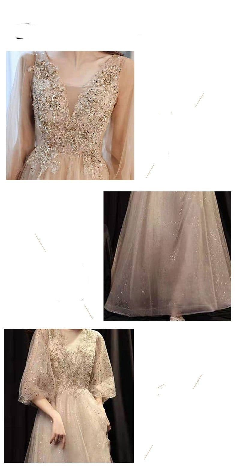 image-Slim Beauty Gold Banquet Evening Dress