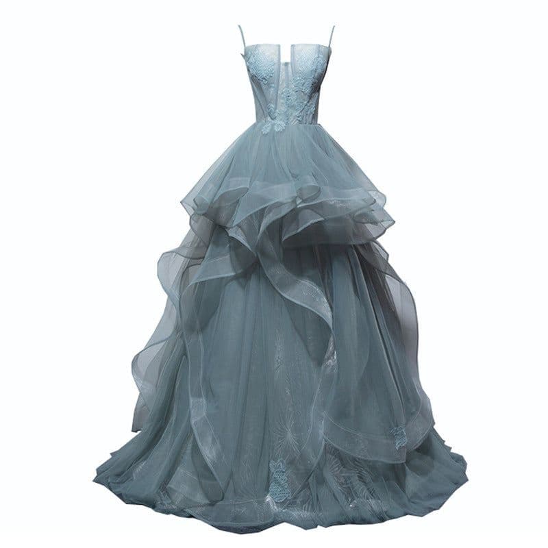 image-Grey Green Suspender Bra Evening Dress For Women