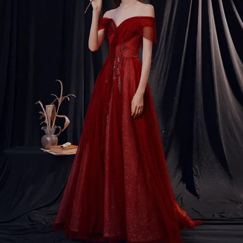 image-One Shoulder Slim Fairy Aura Light Gauze Bridesmaid Dress