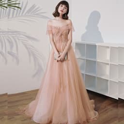 image-One Shoulder Slim Fairy Aura Light Gauze Bridesmaid Dress