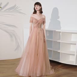 image-One Shoulder Slim Fairy Aura Light Gauze Bridesmaid Dress