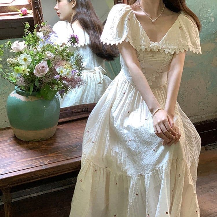 image-French Vintage Embroidered Floral Dress