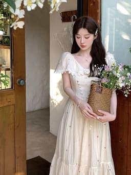 image-French Vintage Embroidered Floral Dress