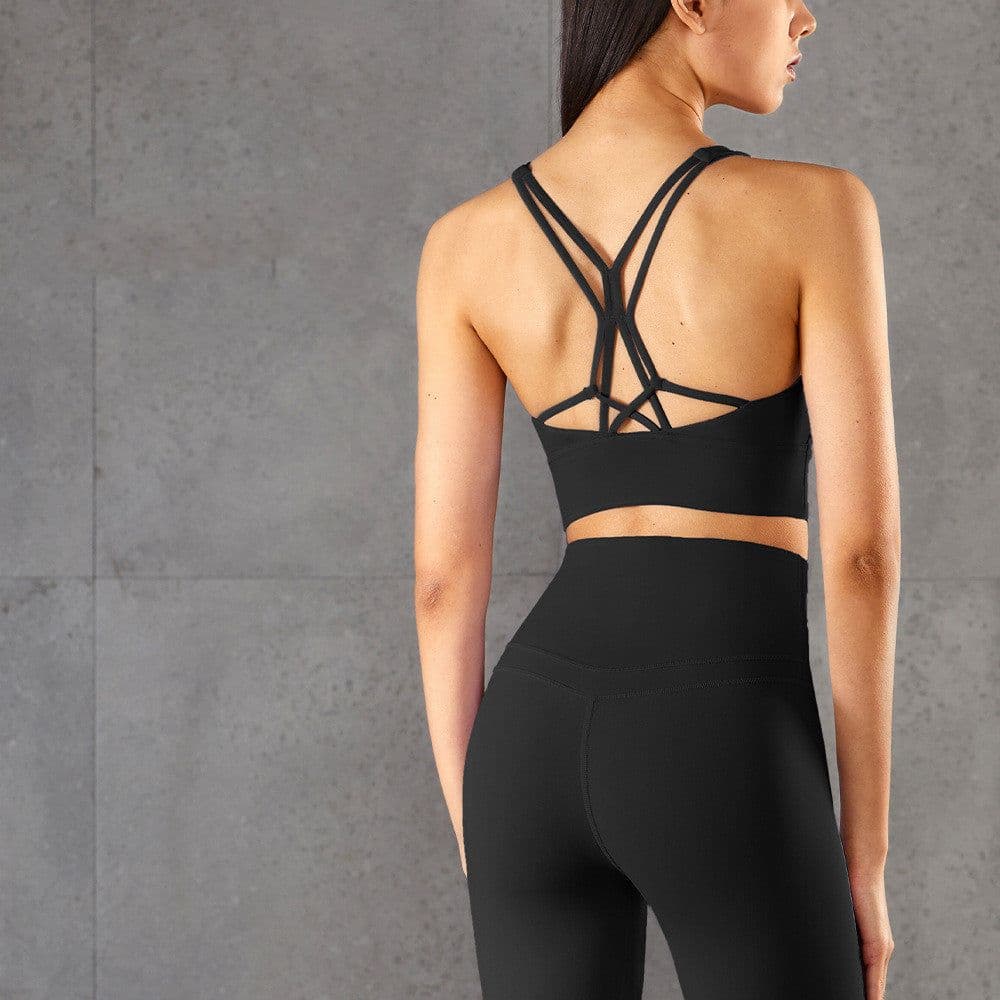 image-Fitness Cross Back Underwear Strappy Longline Yoga Bras Supportive Round Neck Gym Tops