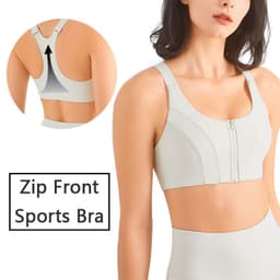 image-Zip Front Sports Bra Shock Absorption Gather For Women Plus Size Workout Fitness Running