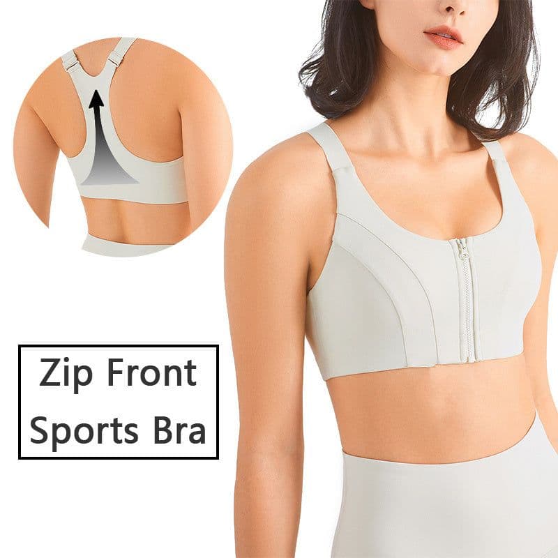 image-Zip Front Sports Bra Shock Absorption Gather For Women Plus Size Workout Fitness Running