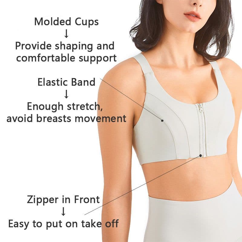 image-Zip Front Sports Bra Shock Absorption Gather For Women Plus Size Workout Fitness Running