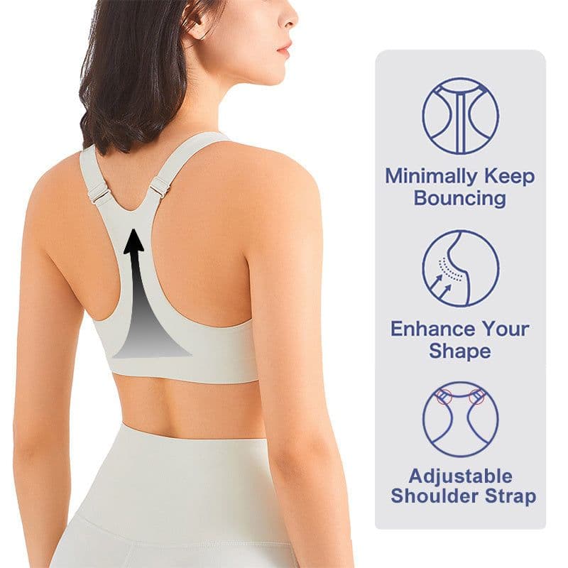 image-Zip Front Sports Bra Shock Absorption Gather For Women Plus Size Workout Fitness Running