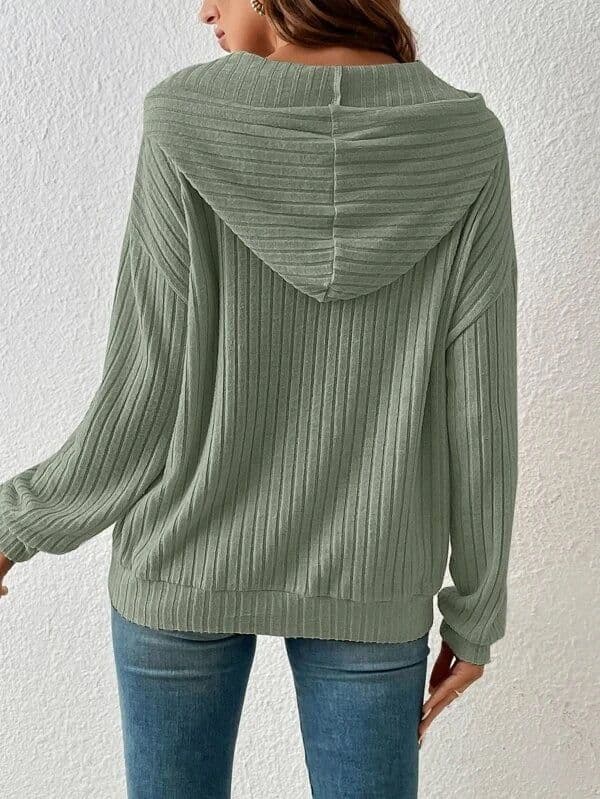 image-Fashion Drawstring Long-sleeved Hooded Sweatshirt With Pockets Solid Sunken Stripe Hoodie Knitwear Womens Clothing