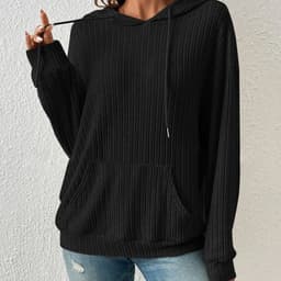 image-Fashion Drawstring Long-sleeved Hooded Sweatshirt With Pockets Solid Sunken Stripe Hoodie Knitwear Womens Clothing