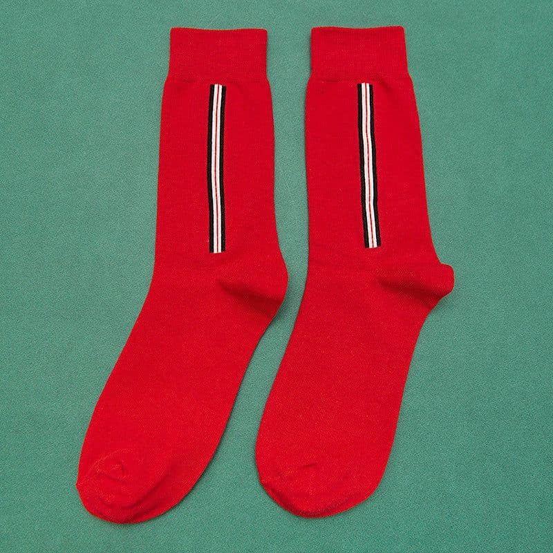 image-Vertical Striped Color Matching Mid-Tube Socks