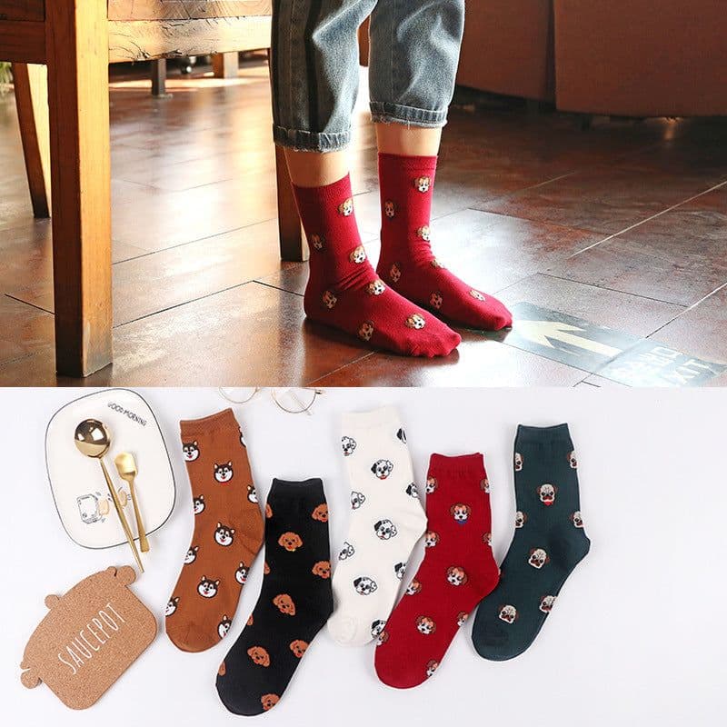 image-Korean Version Of The Autumn And Winter Tube Red Cute Puppy Cartoon All-Match Stockings