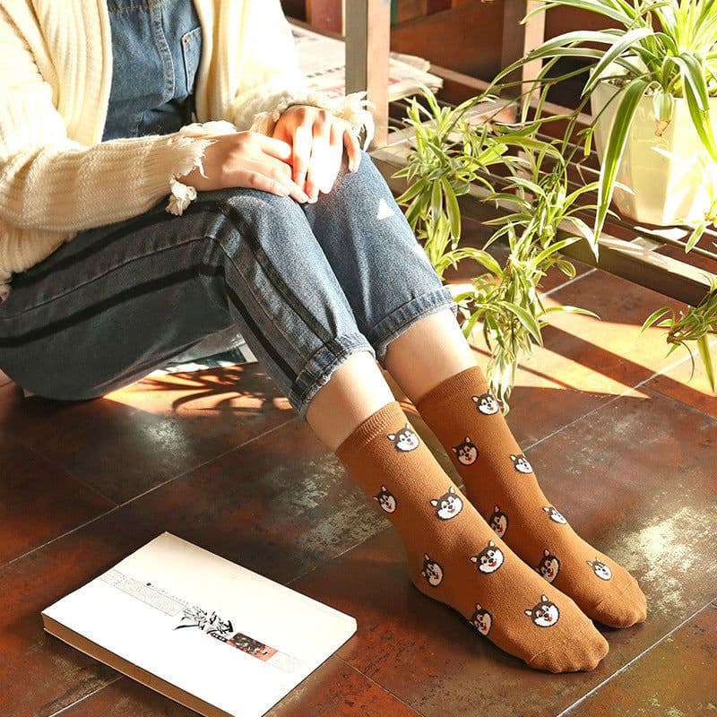 image-Korean Version Of The Autumn And Winter Tube Red Cute Puppy Cartoon All-Match Stockings