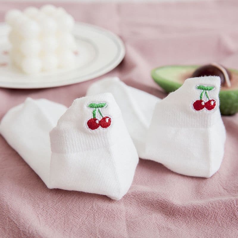 image-Socks Women's Socks Spring And Summer White Solid Color Cotton Socks Embroidery Fruit Socks Spring And Autumn Thin Ins Tide Shallow Mouth Boat Socks