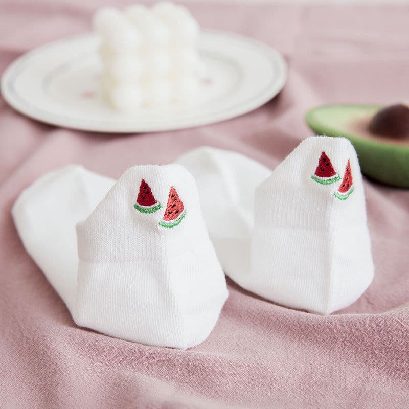image-Socks Women's Socks Spring And Summer White Solid Color Cotton Socks Embroidery Fruit Socks Spring And Autumn Thin Ins Tide Shallow Mouth Boat Socks