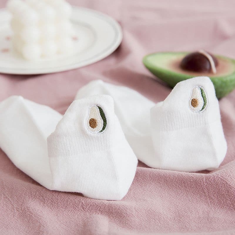 image-Socks Women's Socks Spring And Summer White Solid Color Cotton Socks Embroidery Fruit Socks Spring And Autumn Thin Ins Tide Shallow Mouth Boat Socks