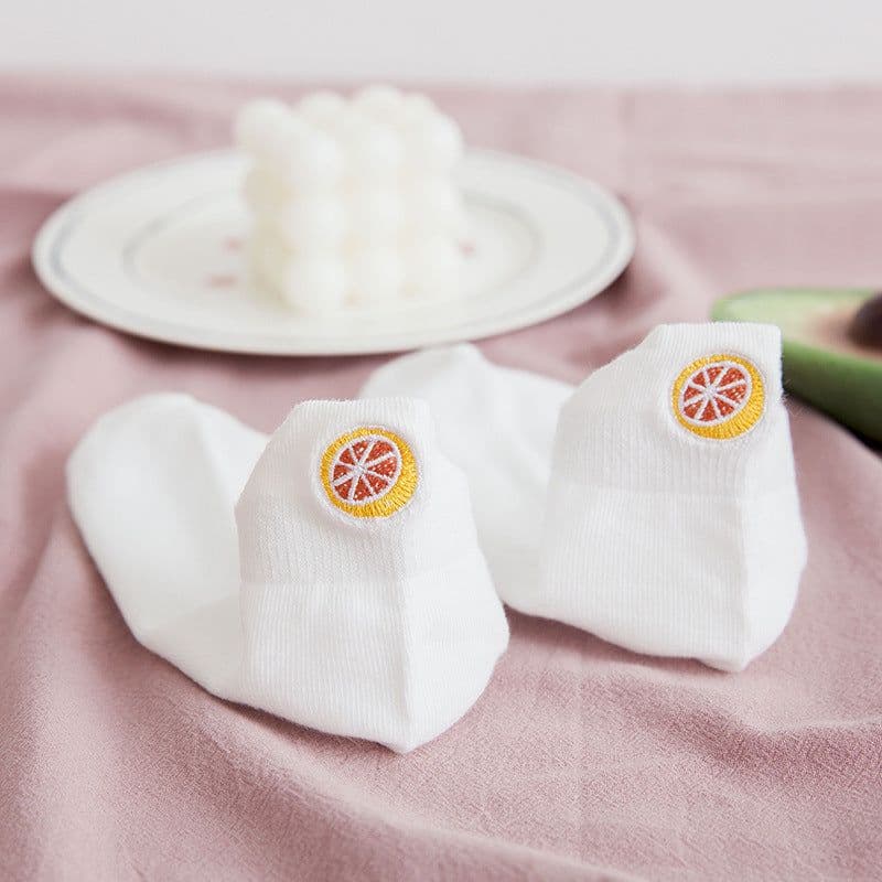 image-Socks Women's Socks Spring And Summer White Solid Color Cotton Socks Embroidery Fruit Socks Spring And Autumn Thin Ins Tide Shallow Mouth Boat Socks