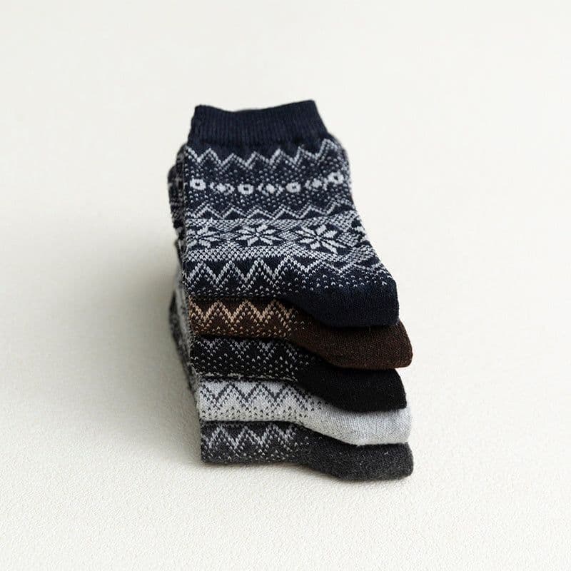 image-Autumn And winter Rabbit Wool Socks Men's Mid-tube Wool Socks Two-way Octagonal Flower