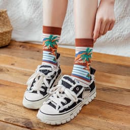 image-Socks Female Tube Socks Black and White Cartoon
