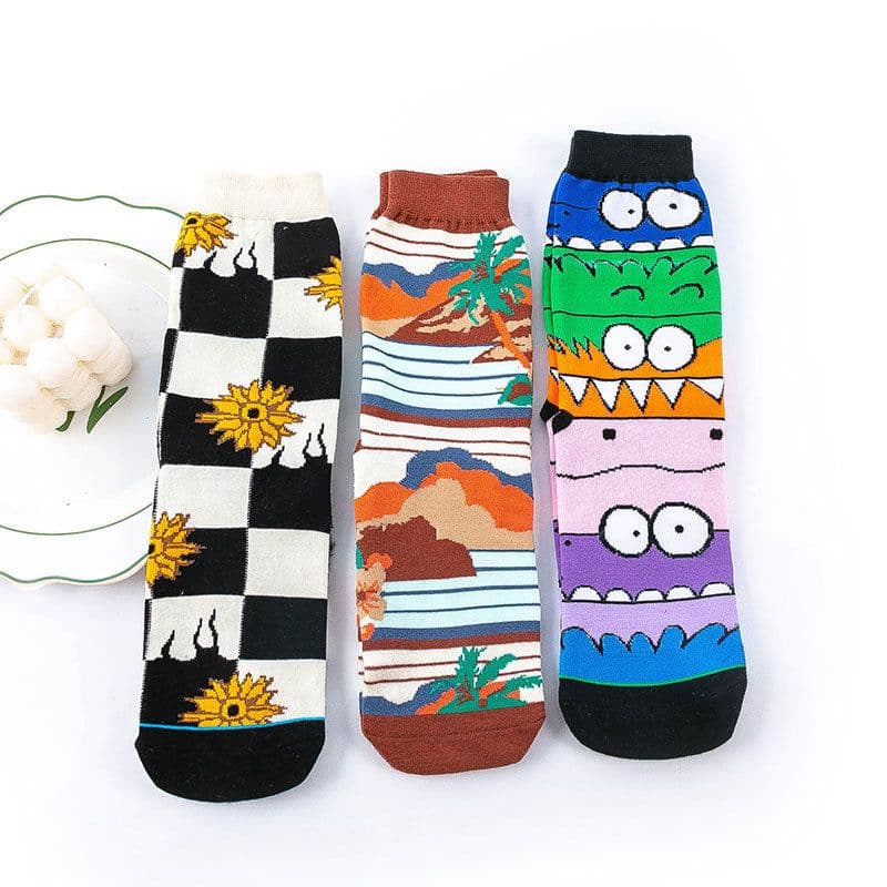 image-Socks Female Tube Socks Black and White Cartoon