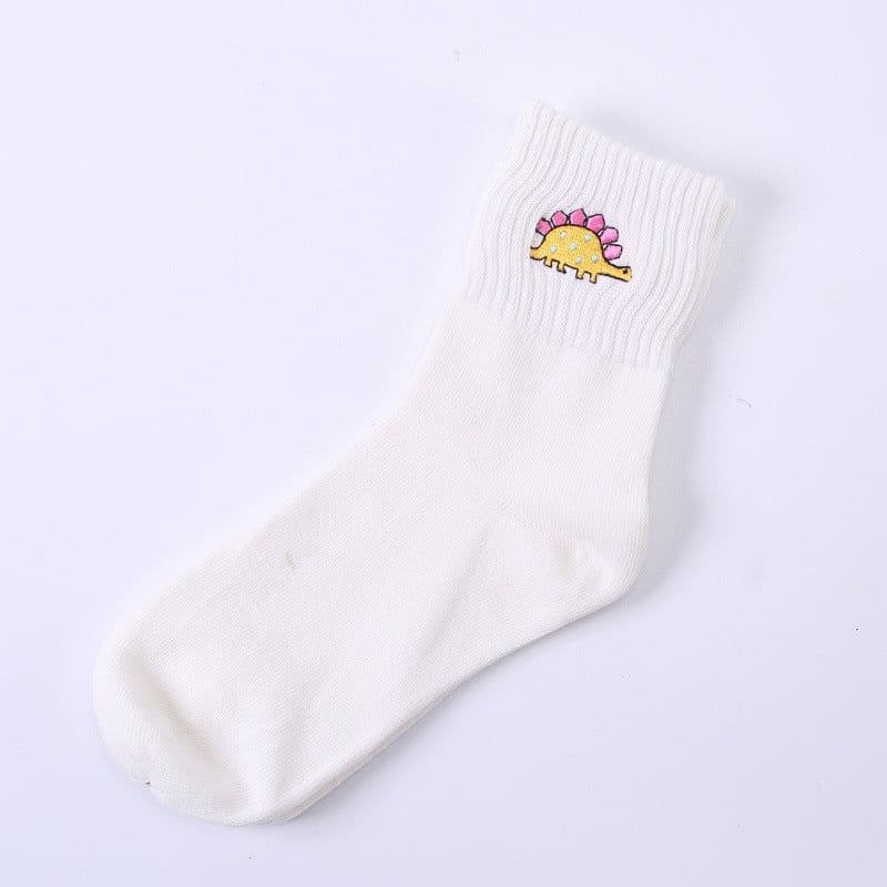 image-Cotton Mbroidered Dinosaur Women's Tube Socks