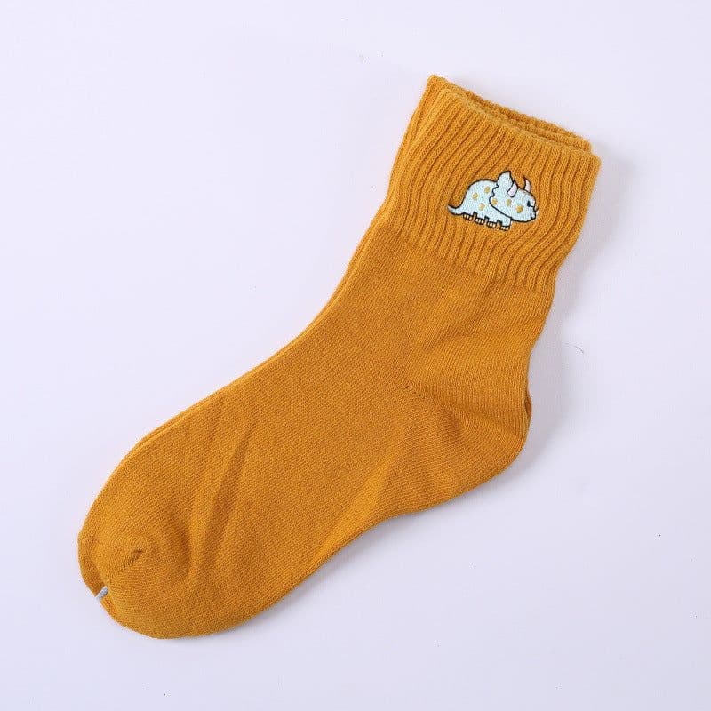 image-Cotton Mbroidered Dinosaur Women's Tube Socks