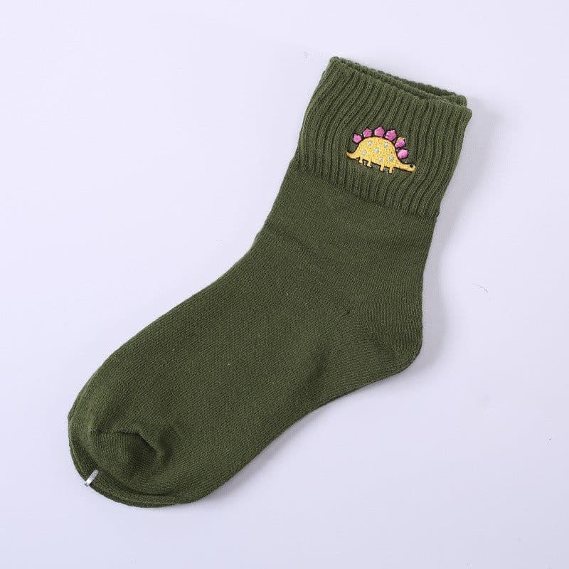 image-Cotton Mbroidered Dinosaur Women's Tube Socks
