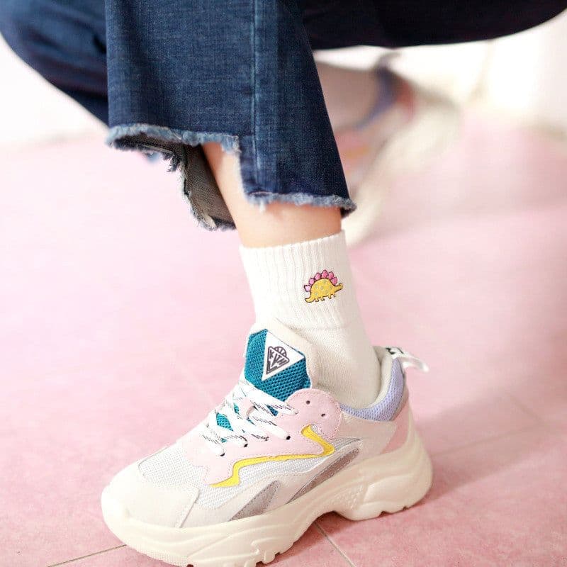 image-Cotton Mbroidered Dinosaur Women's Tube Socks