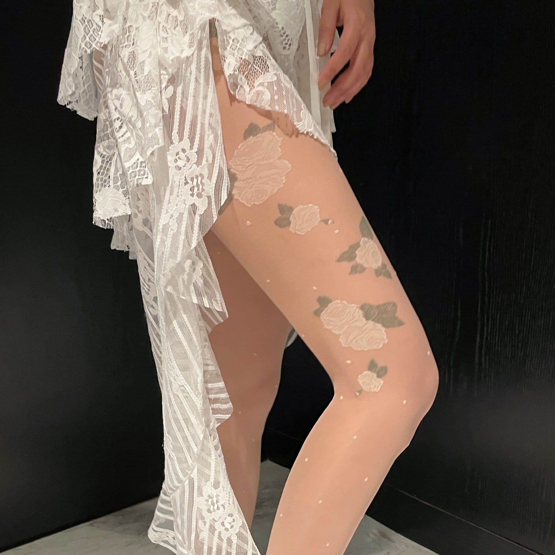 image-Rose Garden Thigh Rose Water Jade Dotted Pantyhose