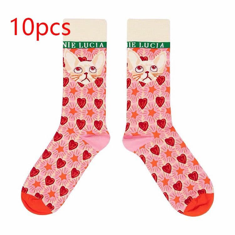 image-Retro Illustration Cute Plaid Cartoon Socks Sports Cotton Socks In Tube Socks
