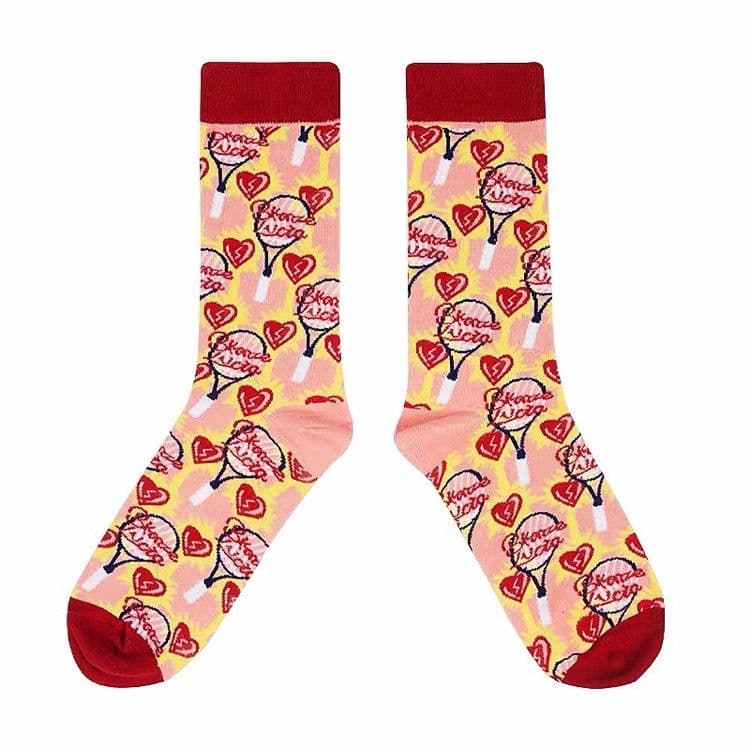 image-Retro Illustration Cute Plaid Cartoon Socks Sports Cotton Socks In Tube Socks