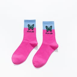image-Butterfly Color Matching Socks, Tube Socks, Autumn And Winter Cotton Socks, Korean Style Socks, Student Stockings
