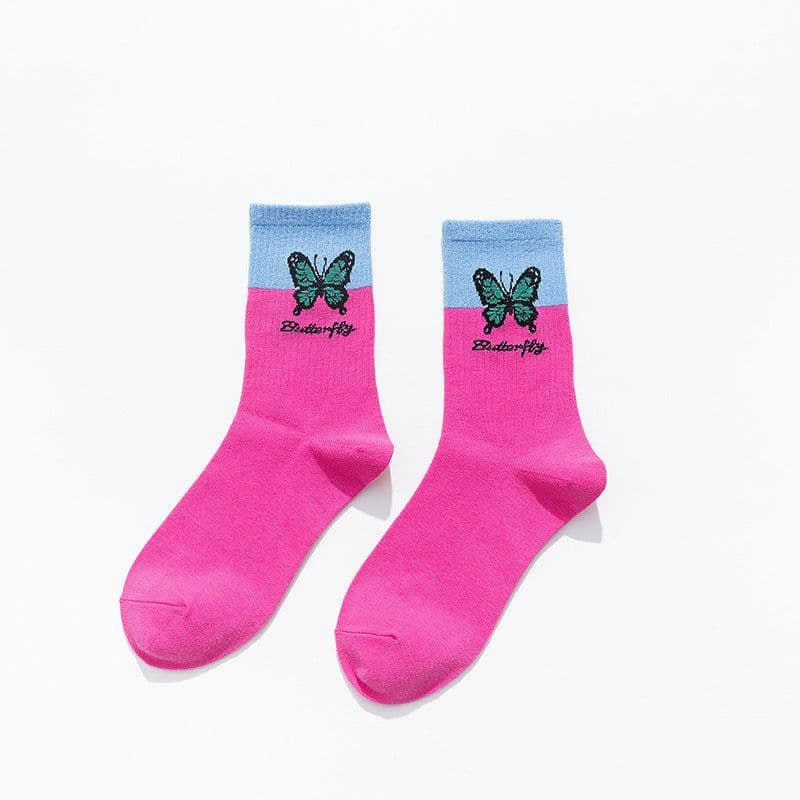 image-Butterfly Color Matching Socks, Tube Socks, Autumn And Winter Cotton Socks, Korean Style Socks, Student Stockings