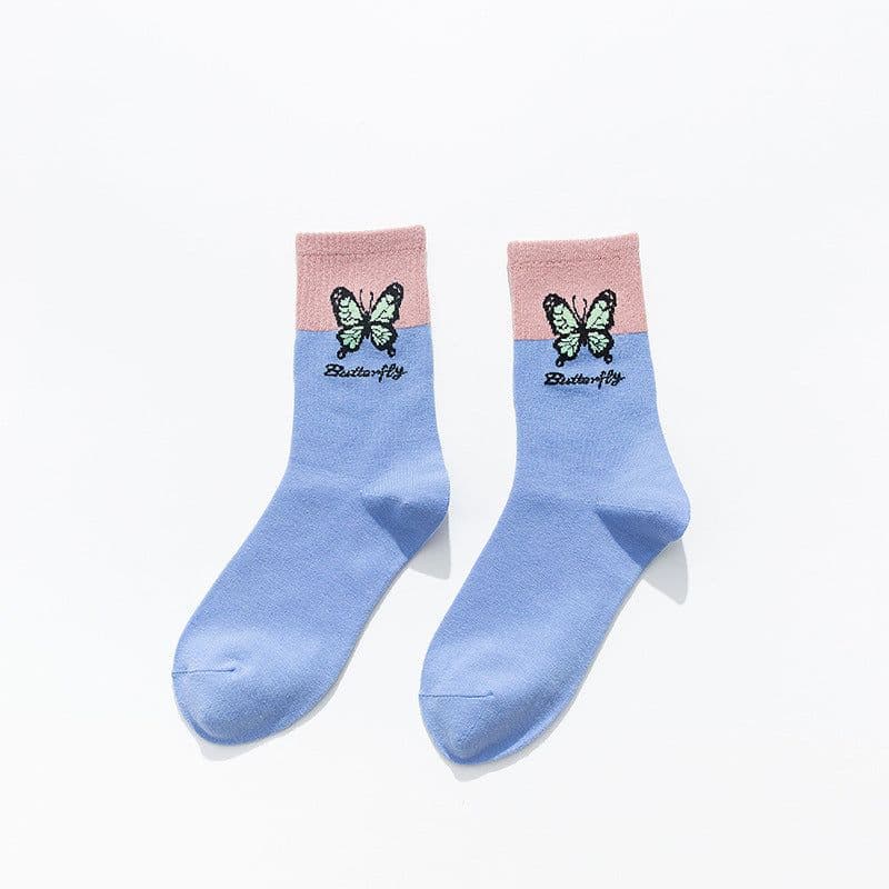 image-Butterfly Color Matching Socks, Tube Socks, Autumn And Winter Cotton Socks, Korean Style Socks, Student Stockings