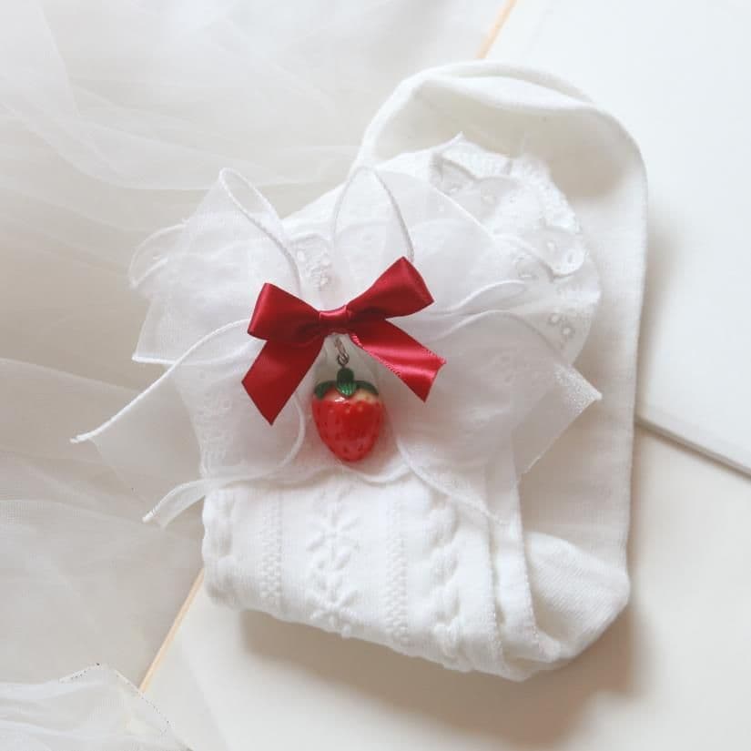 image-Japanese Strawberry Tube Socks Lolita Mesh Summer Cotton Socks Cute Girl Lace Socks