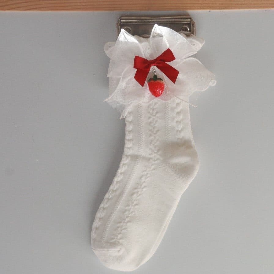 image-Japanese Strawberry Tube Socks Lolita Mesh Summer Cotton Socks Cute Girl Lace Socks