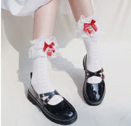 image-Japanese Strawberry Tube Socks Lolita Mesh Summer Cotton Socks Cute Girl Lace Socks