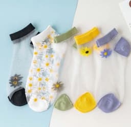 image-Small Daisy Glass Stockings Female Summer Socks Boat Socks Net Red Socks Shallow Mouth Transparent Socks